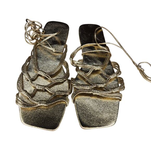 Rouge Metallic Gold Lace Up Sandals Summer Resort Vacation Beach 11 - Picture 2 of 6